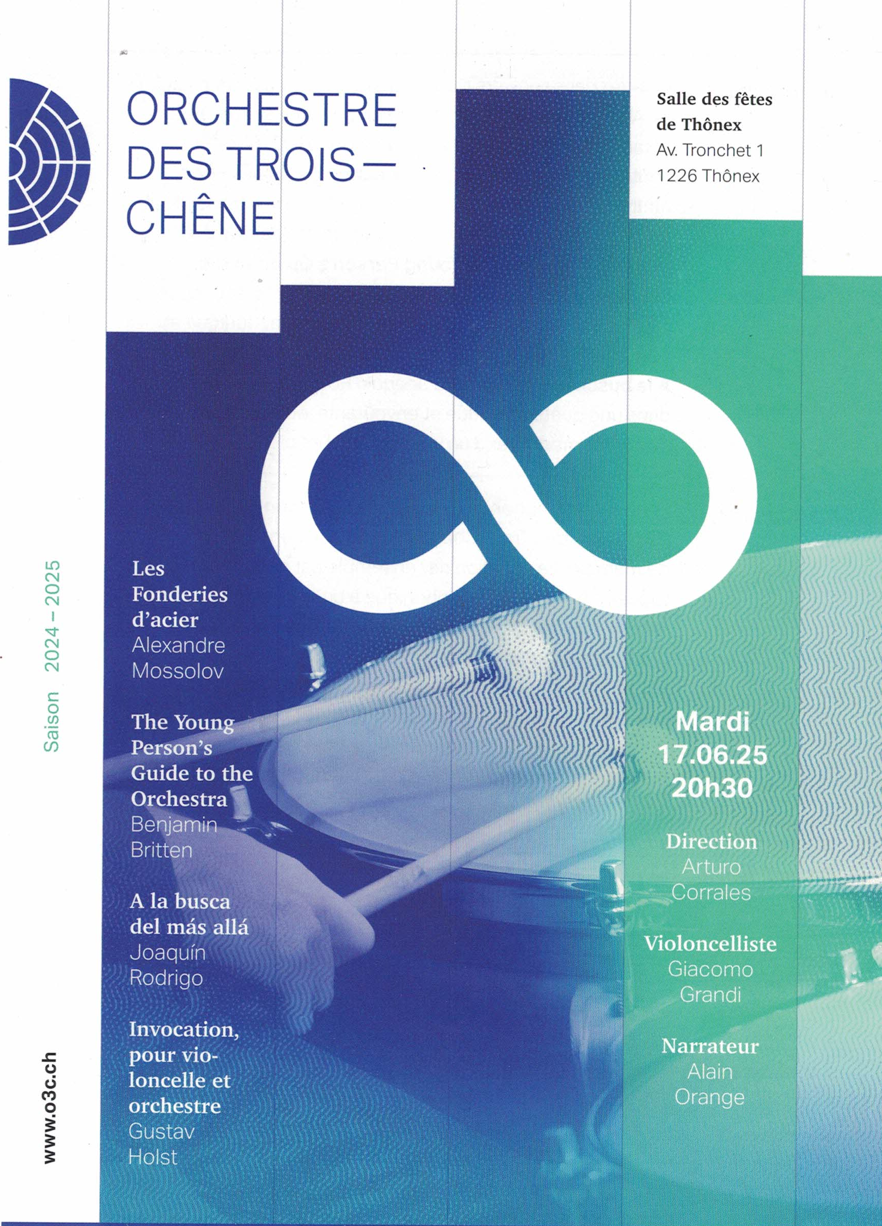 Concert de l'orchestre des Trois-Chêne à la salle des fêtes de Thônex le 17 juin 2025 à 20h30. Entrée libre.